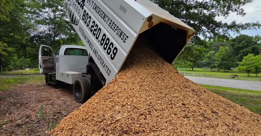 Dixon Trees branded truck and equipment on-site at a Lexington tree removal project